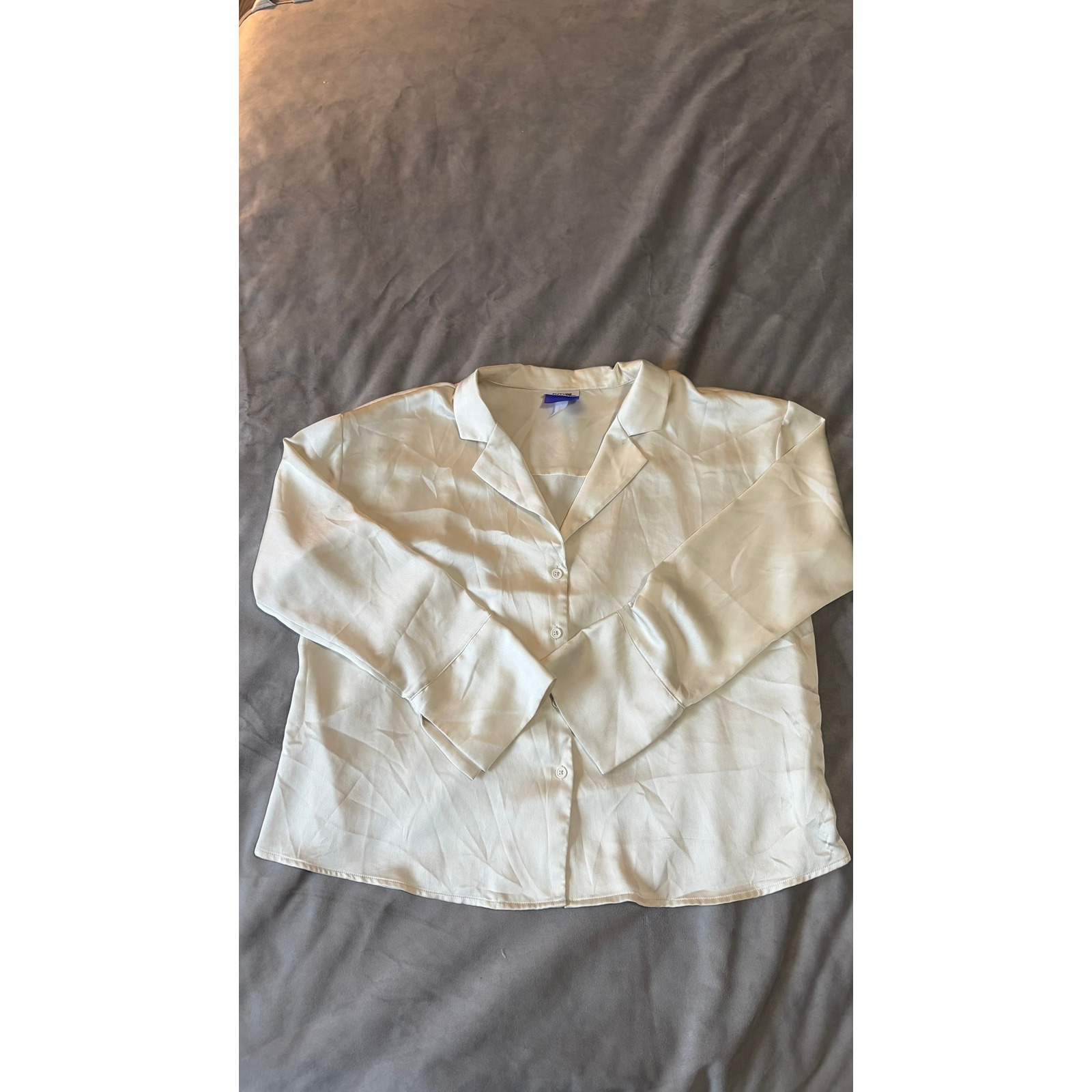 Future Collective Kahlana Barfield Brown Satin Button Down Shirt Cream Xl